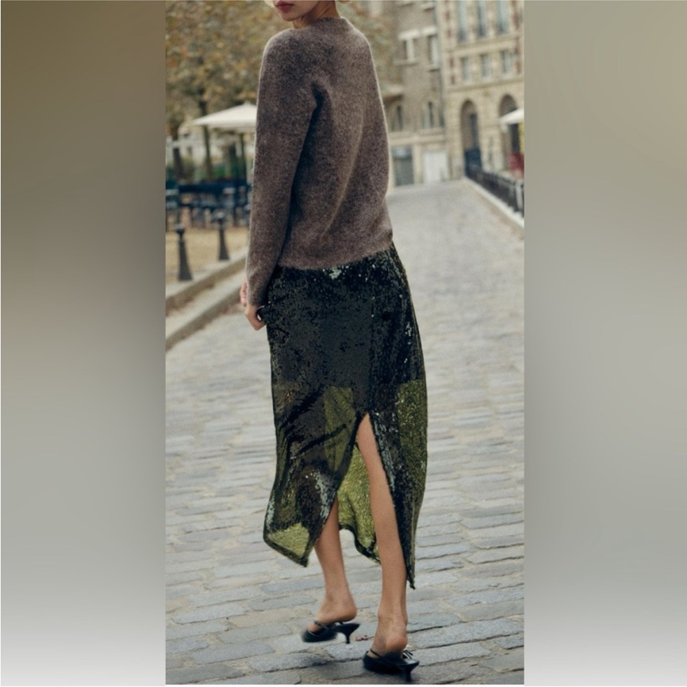 ZARA GREEN SEQUIN MIDI SKIRT 2157/248/500 015/216 - Picture 12 of 16